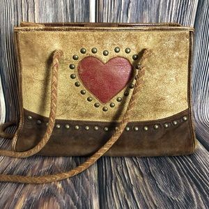 Leather distressed western studded heart purse
